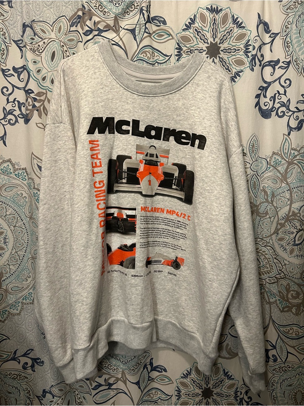 Men's Gray Racing Graphic Crewneck Sweatshirt - Heather Gray/Orange